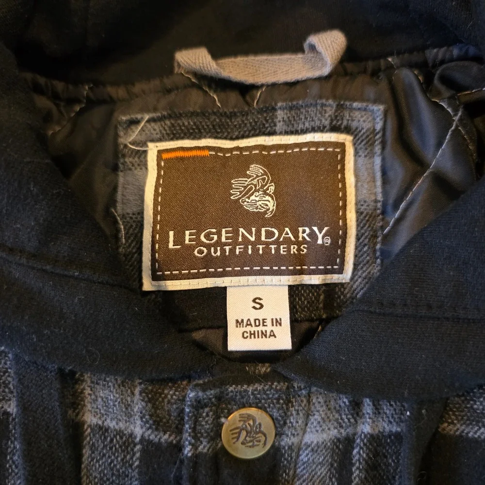 Legendary Outfitters Mens Plaid Hooded Flannel Shirt Jacket Grey‎ Black Small
